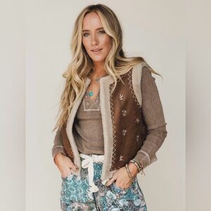 Three Bird Nest Listicle Boho Brown Faux Shearling Vest